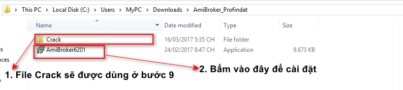 Hình ảnh Bước 2. Các file, thư mục có trong Amibroker_Profindat sau khi giải nén.